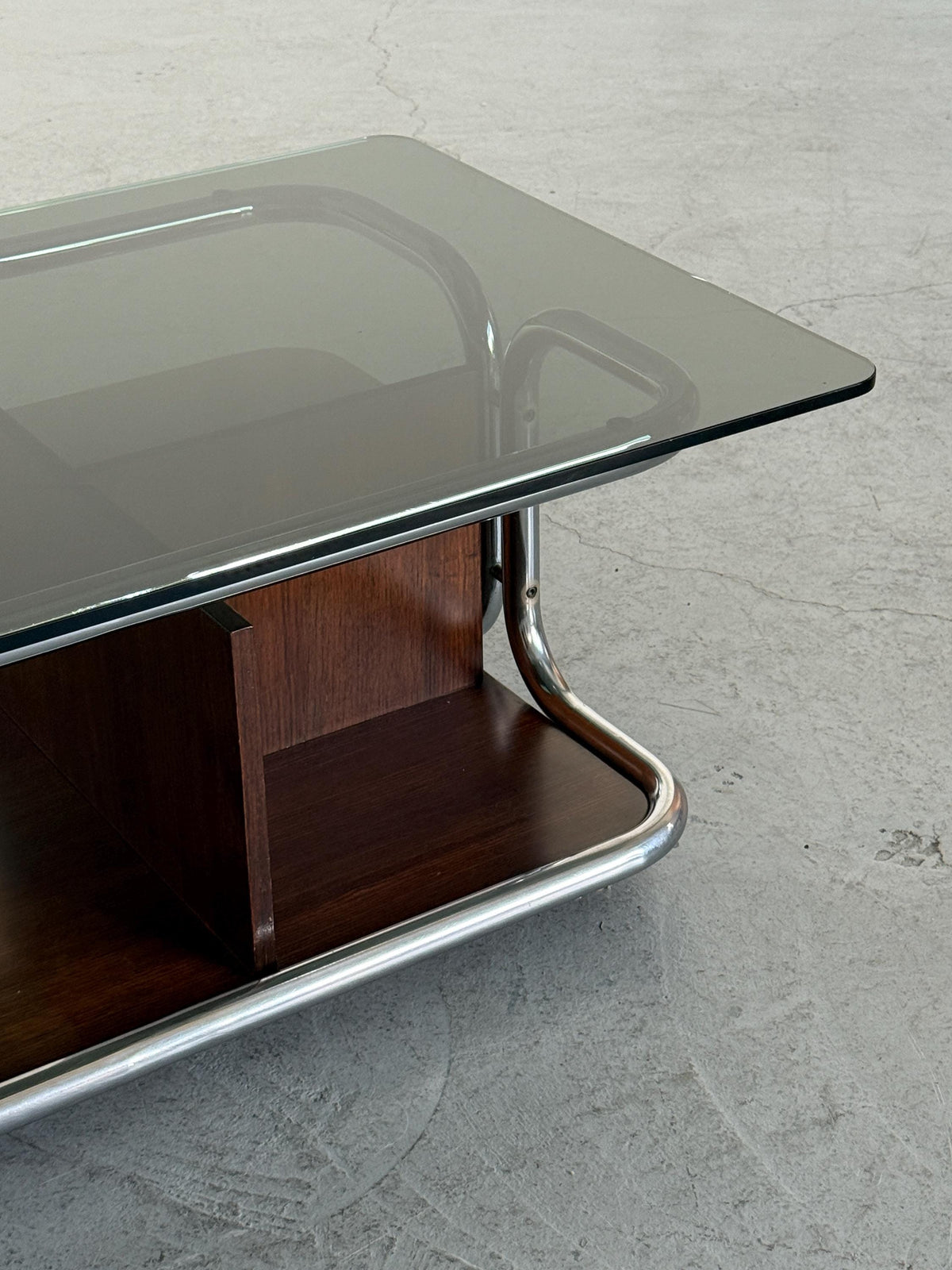 Chrome, Smoked Glass & Wood Coffee Table