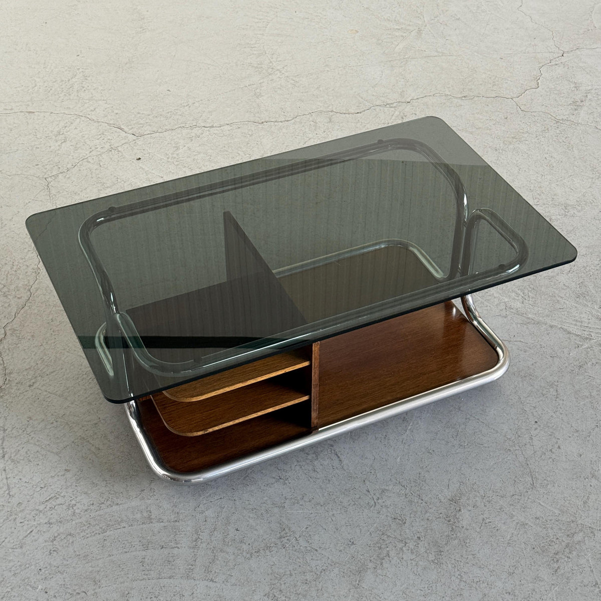 Chrome, Smoked Glass & Wood Coffee Table
