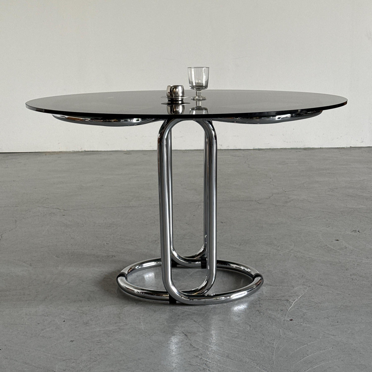 Round Smoked Glass & Chrome Dining Table
