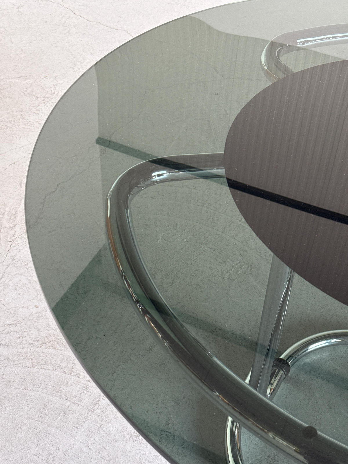 Round Smoked Glass & Chrome Dining Table