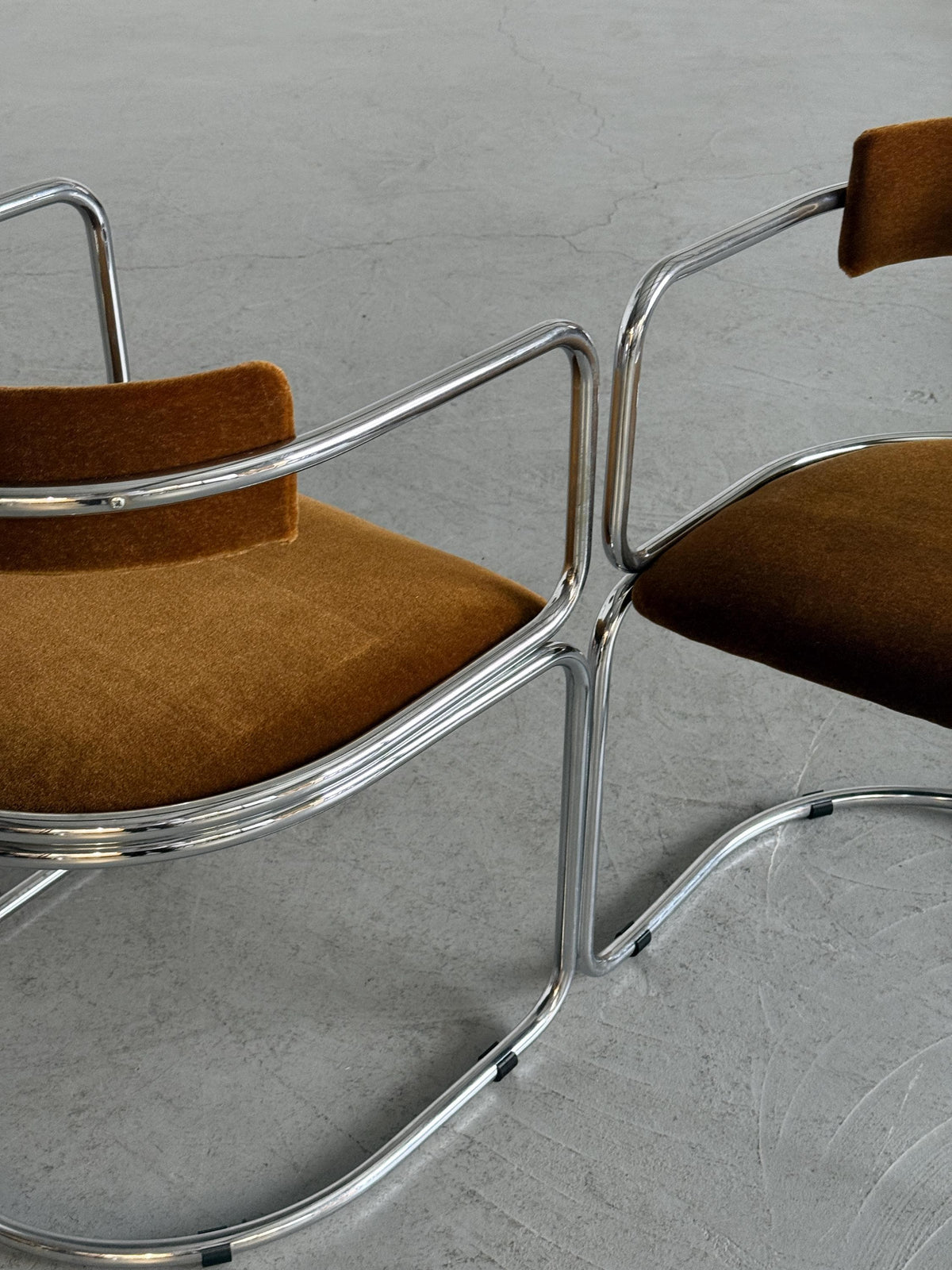 Tubular Chrome Armchairs with Caramel-Brown Mohair