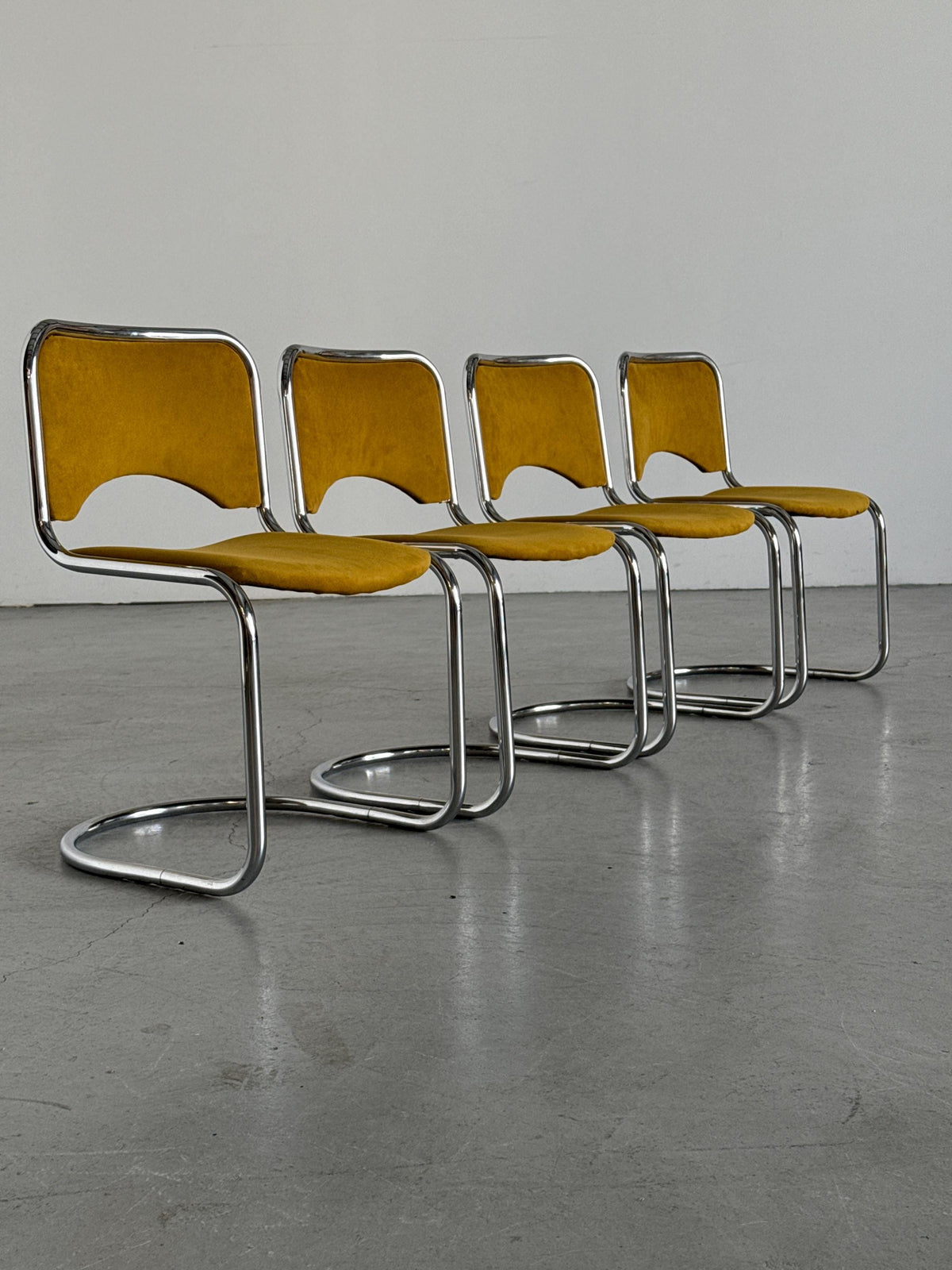 Modernist Cantilever Chairs in Dijon Velvet