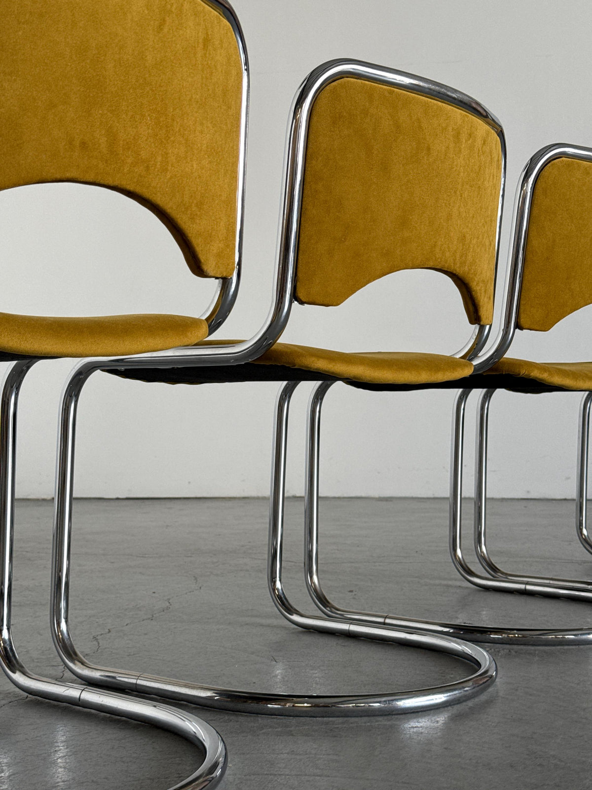 Modernist Cantilever Chairs in Dijon Velvet