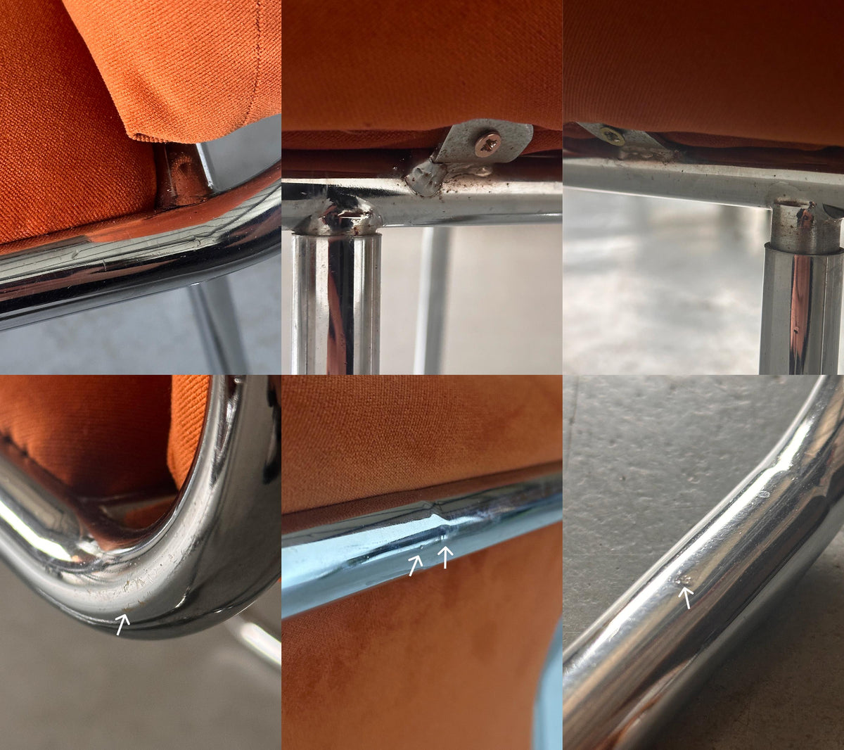 Chrome Loop Chairs with Rust Orange Upholstery