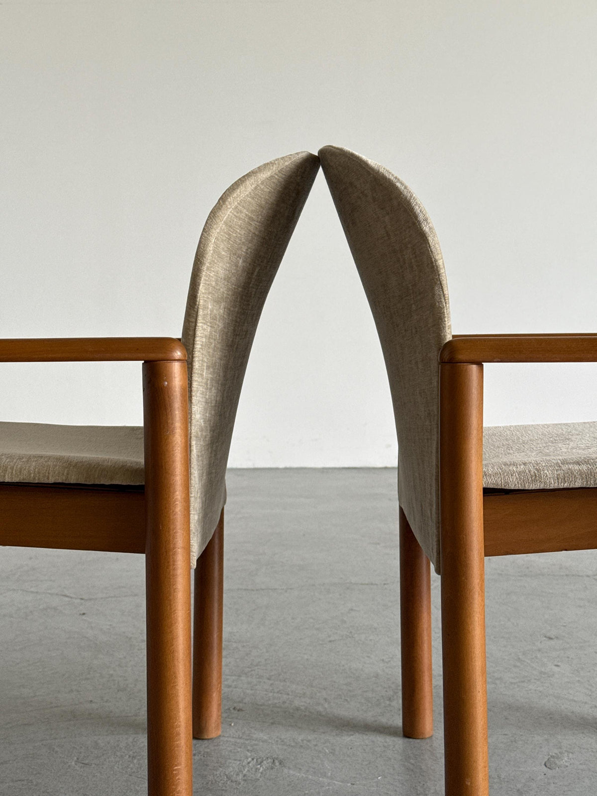 Mid-Century Solid Wood Armchairs with Beige Upholstery