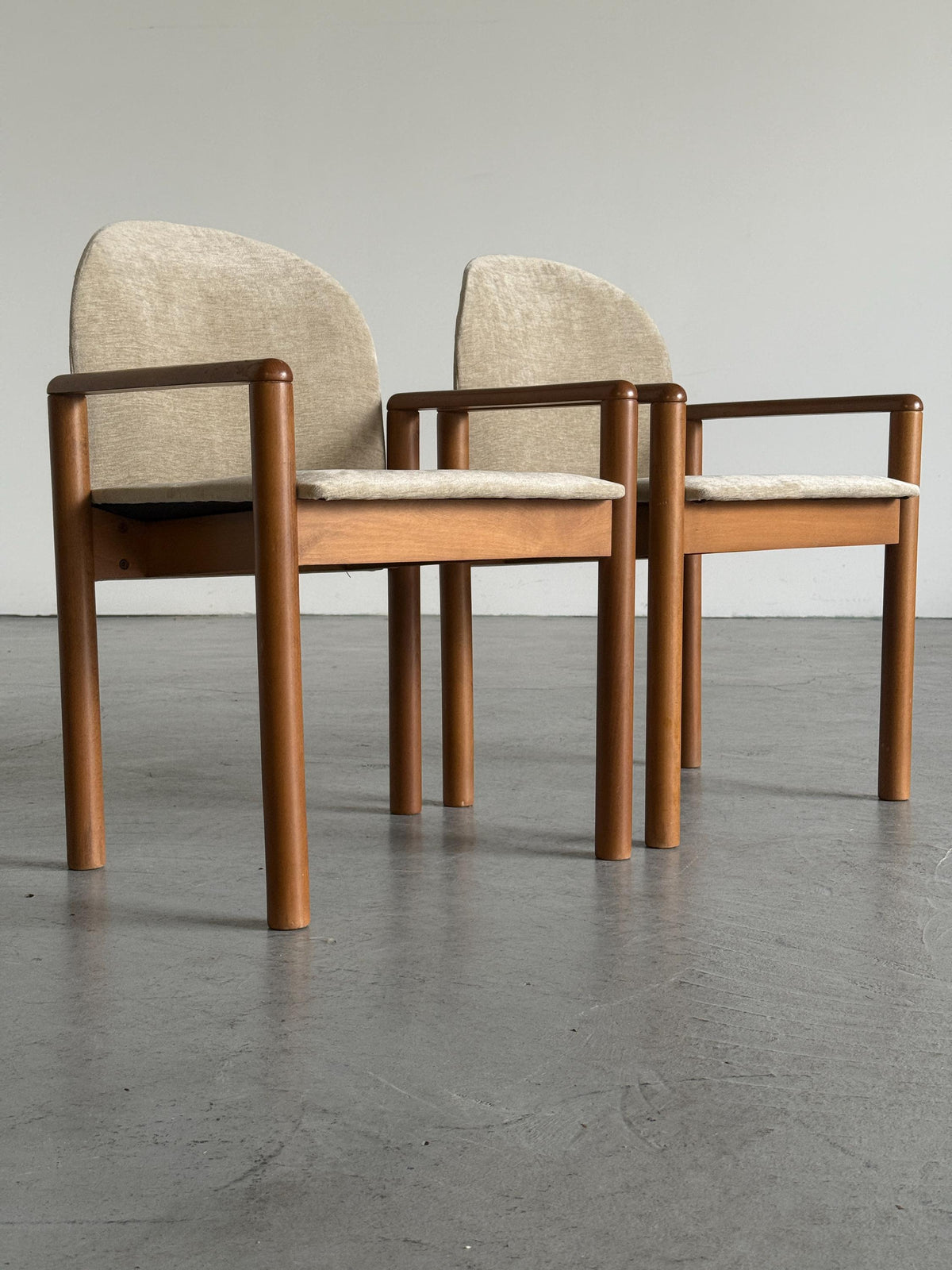Mid-Century Solid Wood Armchairs with Beige Upholstery