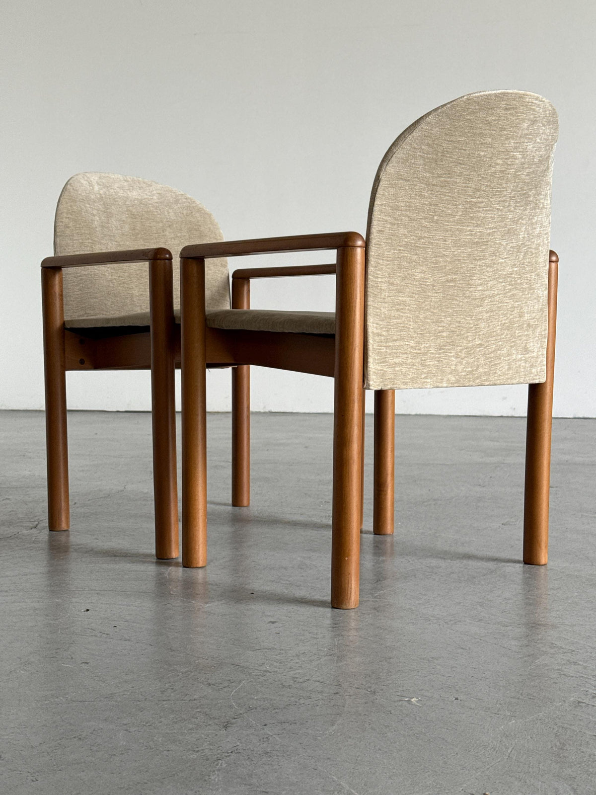 Mid-Century Solid Wood Armchairs with Beige Upholstery