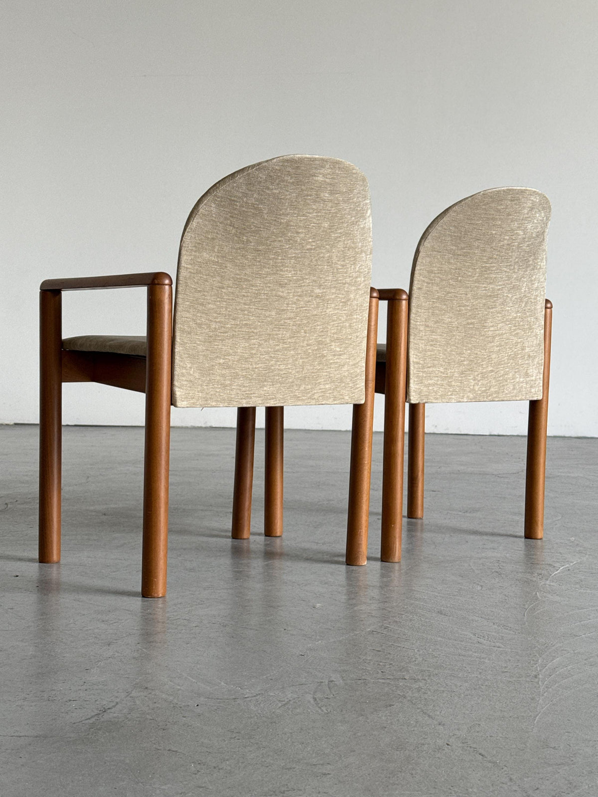 Mid-Century Solid Wood Armchairs with Beige Upholstery