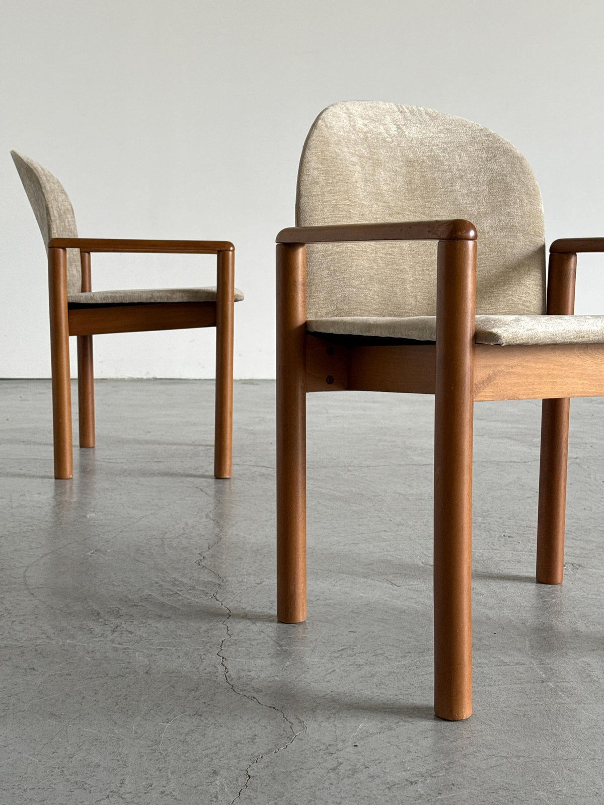 Mid-Century Solid Wood Armchairs with Beige Upholstery