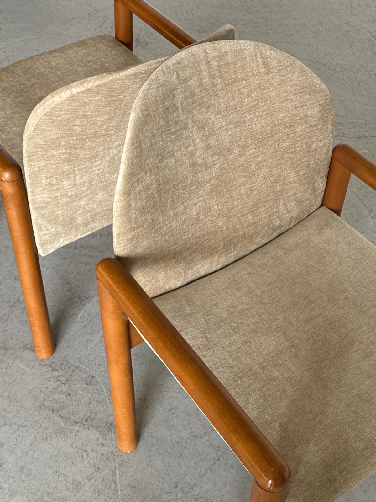 Mid-Century Solid Wood Armchairs with Beige Upholstery