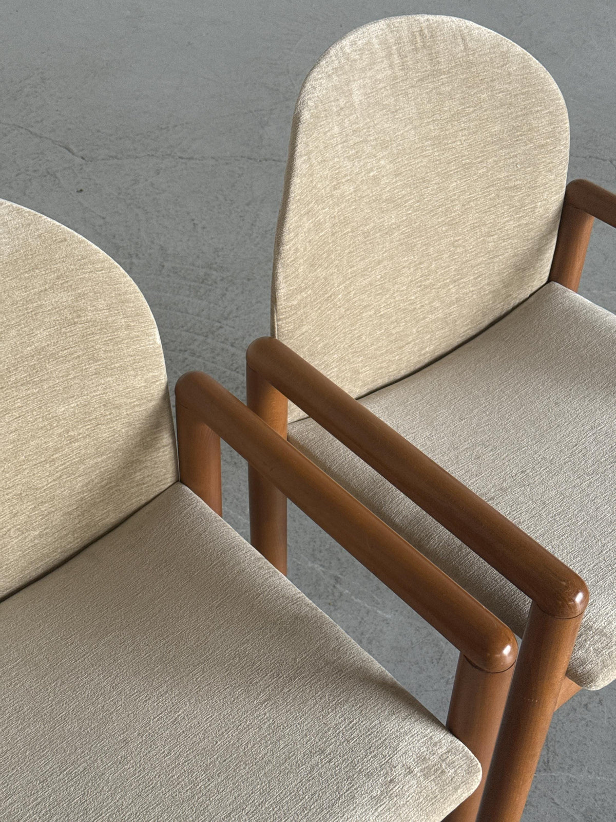 Mid-Century Solid Wood Armchairs with Beige Upholstery