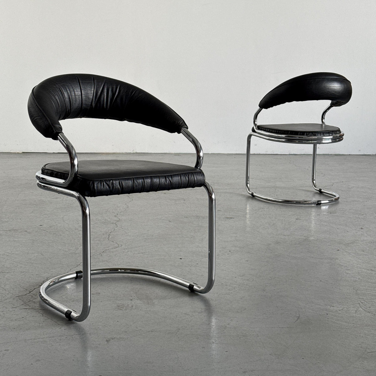 Giotto Stoppino Chrome Tubular Armchairs
