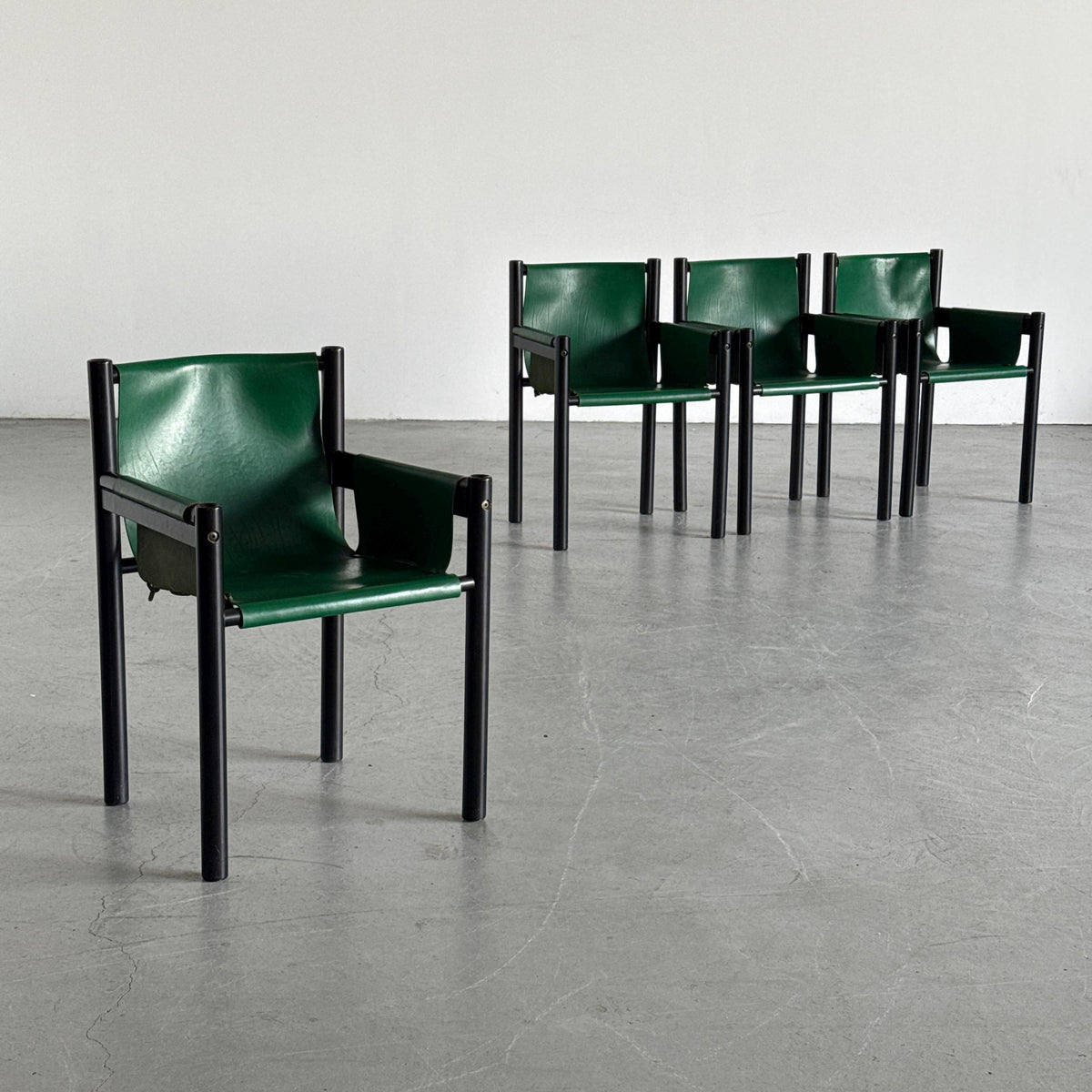 Postmodern Green Leather Armchairs by Ibisco Sedie