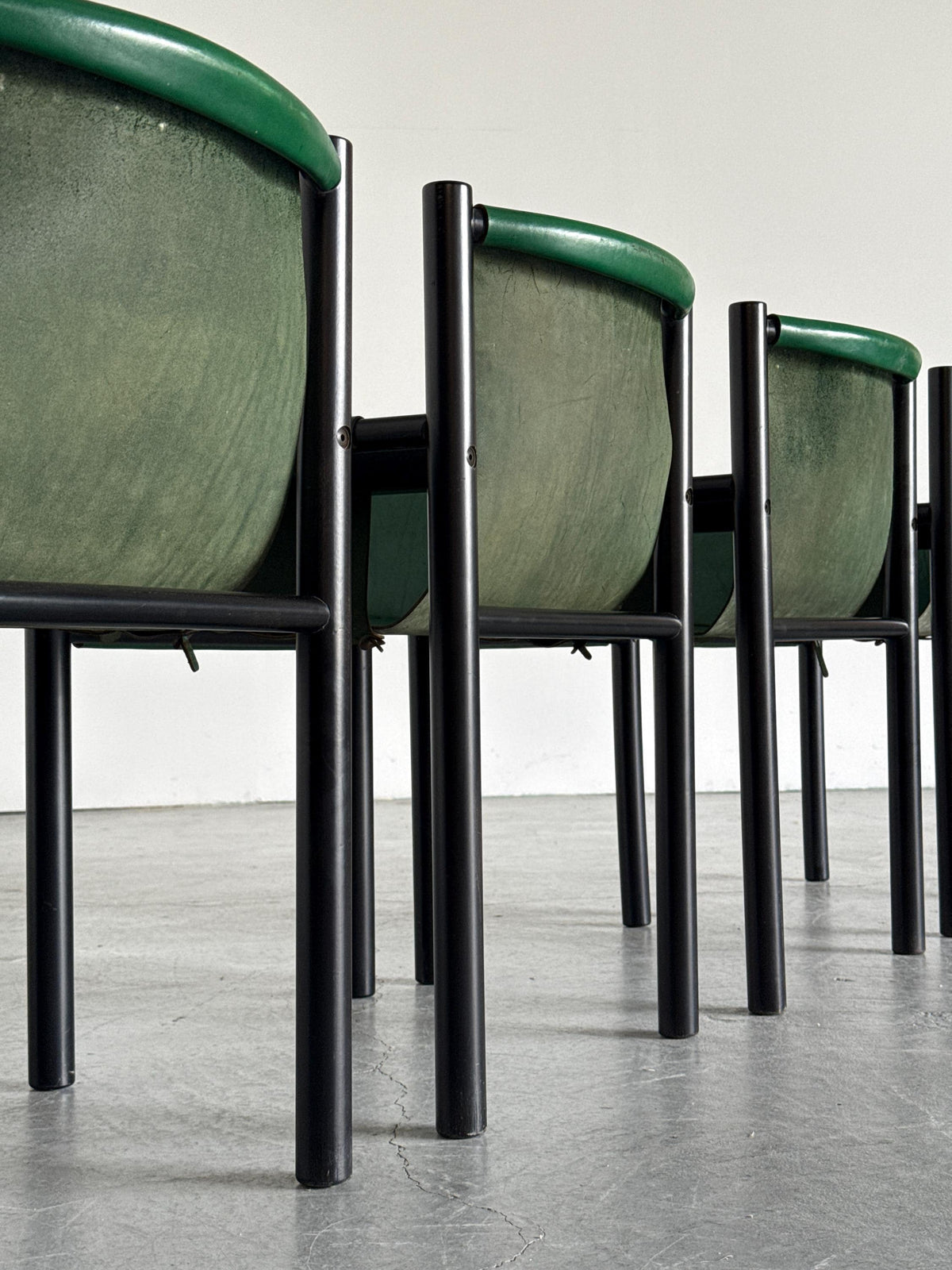 Postmodern Green Leather Armchairs by Ibisco Sedie