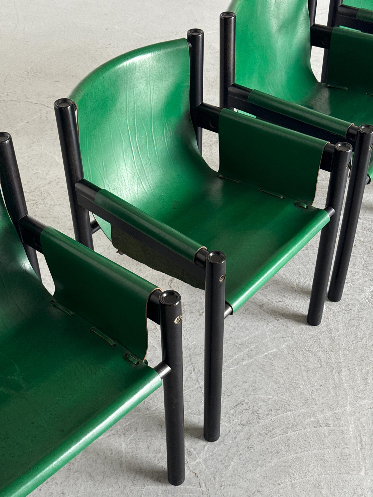 Postmodern Green Leather Armchairs by Ibisco Sedie