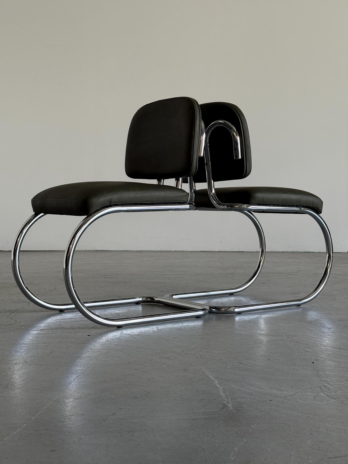 Faded Green Faux Leather Cantilever Chair