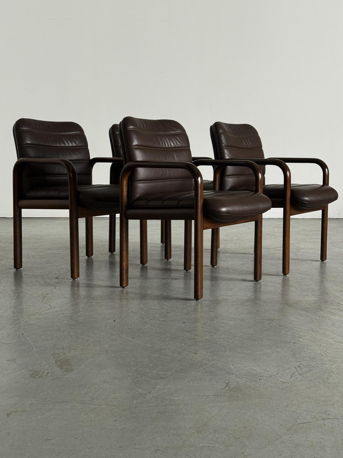 Lübke Plano Armchairs in Solid Wood and Brown Leather
