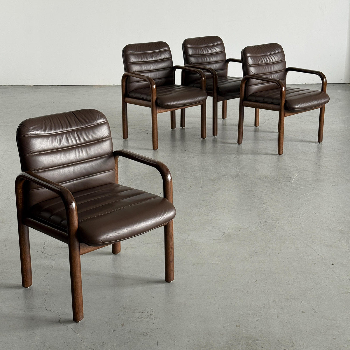 Lübke Plano Armchairs in Solid Wood and Brown Leather