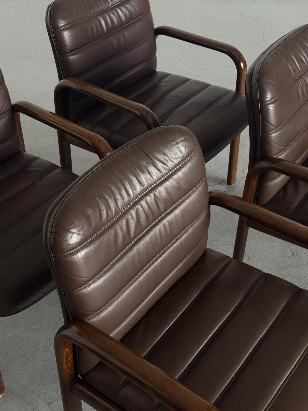 Lübke Plano Armchairs in Solid Wood and Brown Leather