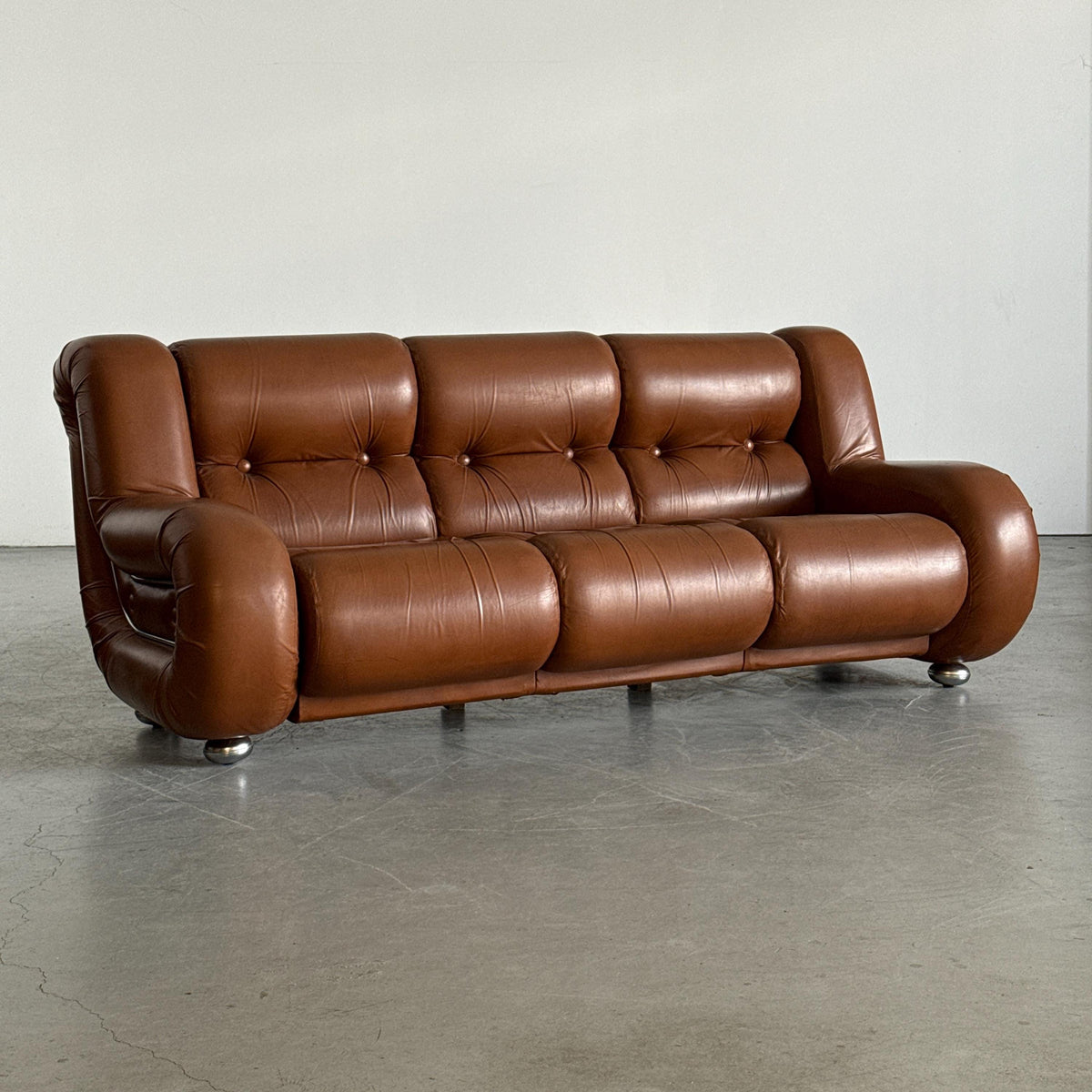 Space Age Three-Seat Sofa in Cognac Leather