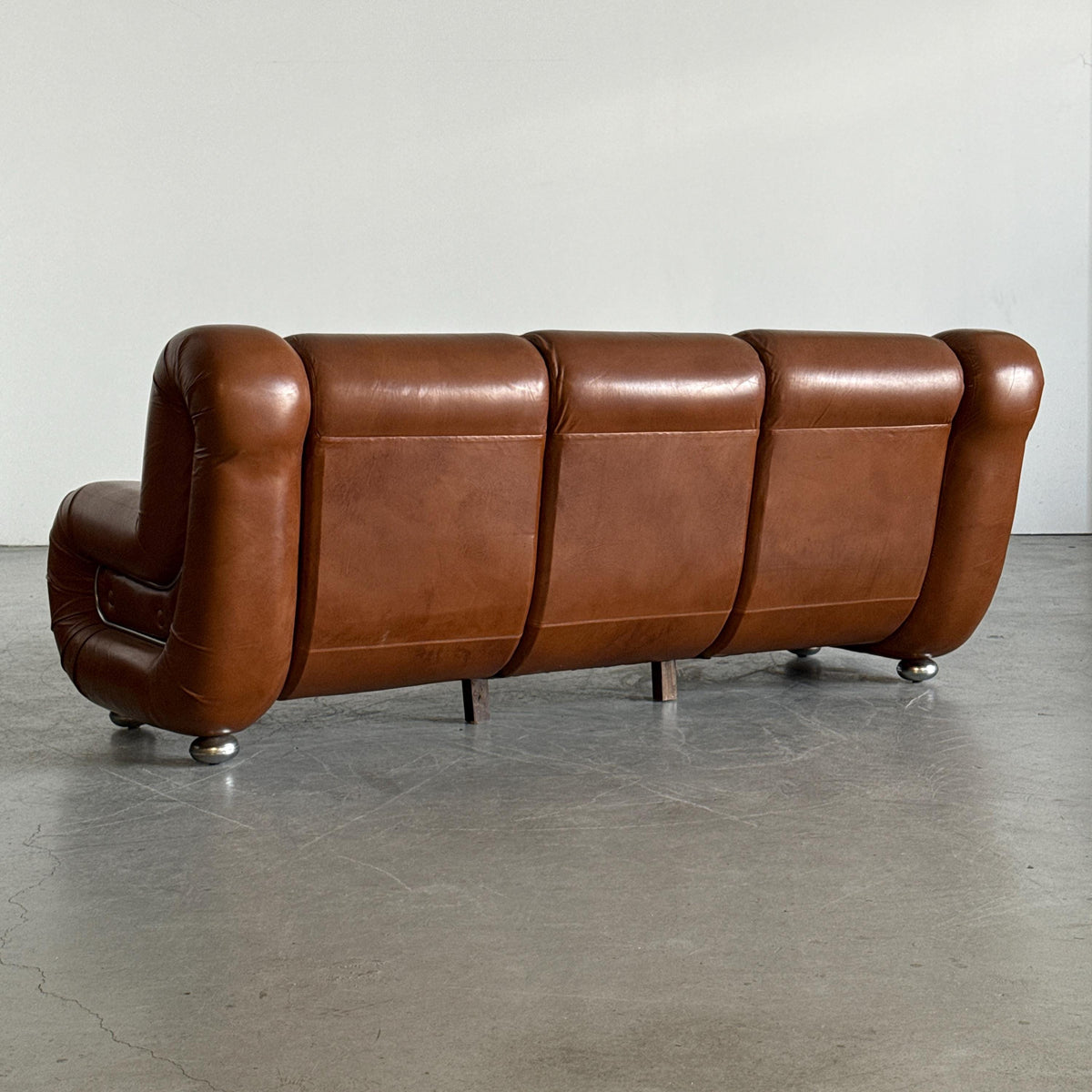 Space Age Three-Seat Sofa in Cognac Leather
