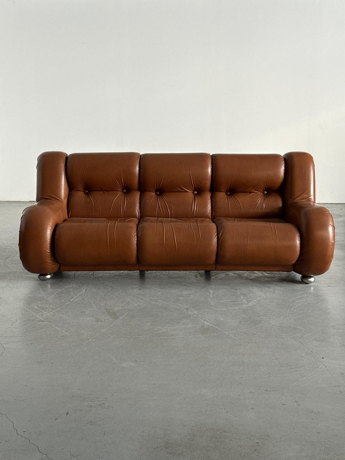 Space Age Three-Seat Sofa in Cognac Leather