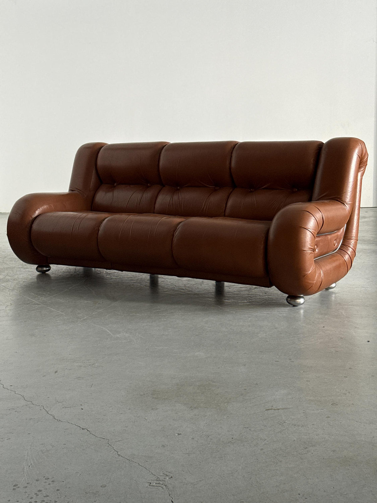 Space Age Three-Seat Sofa in Cognac Leather
