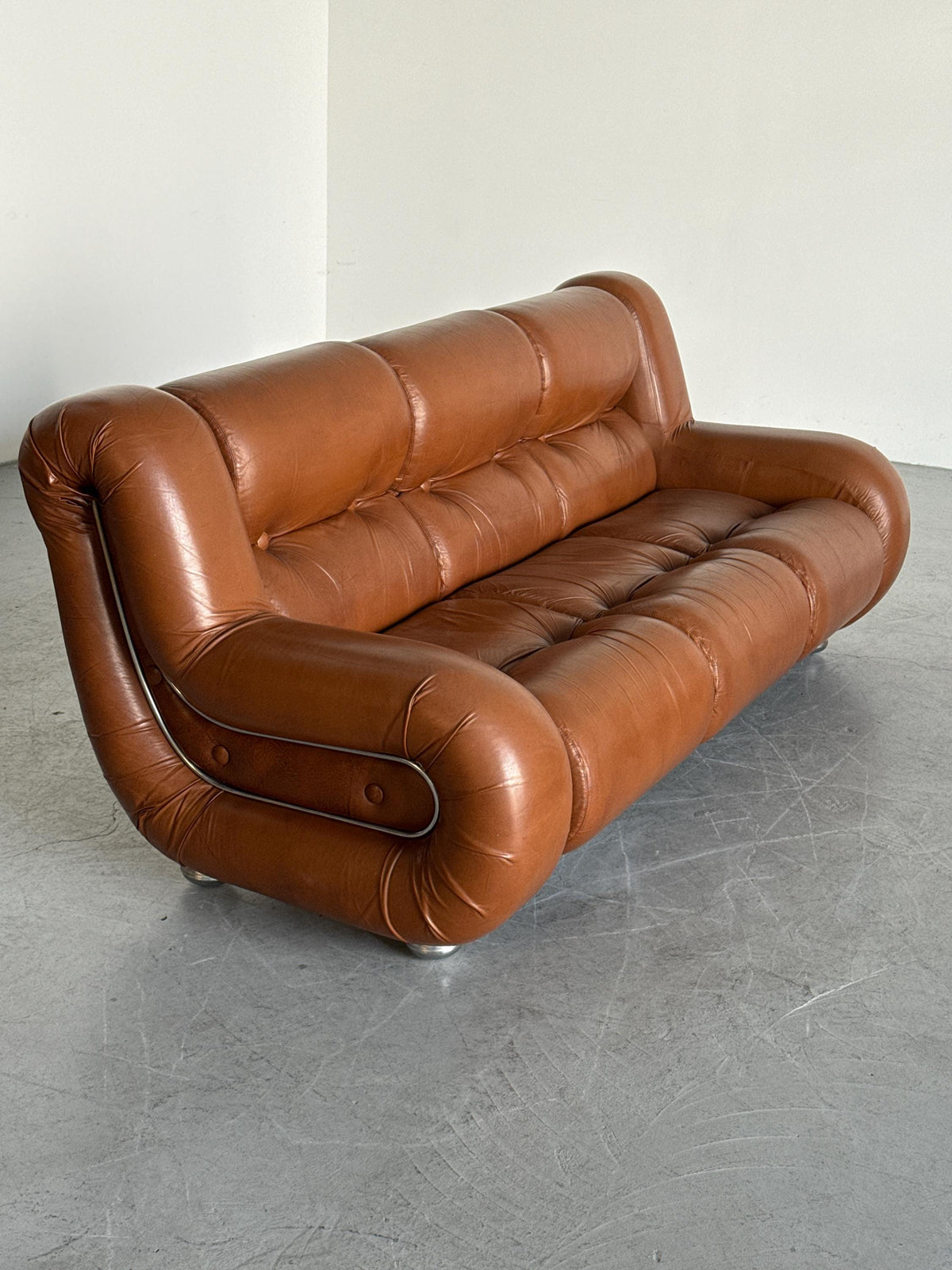 Space Age Three-Seat Sofa in Cognac Leather