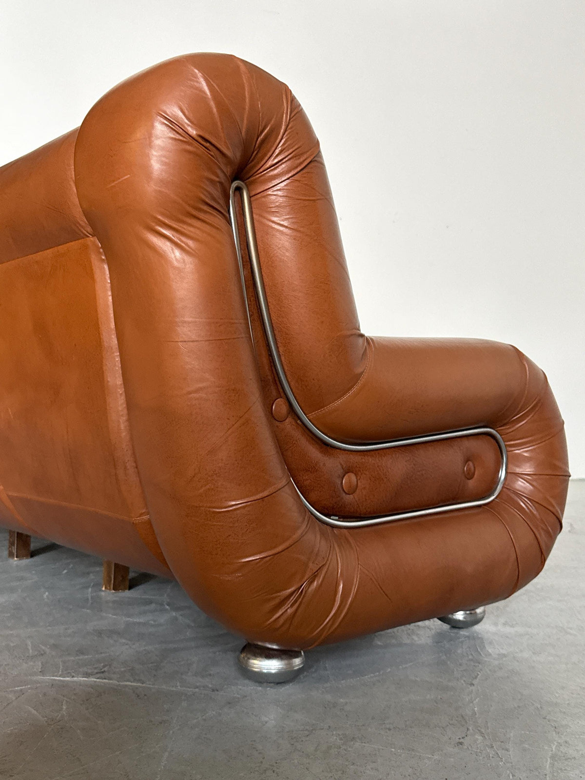 Space Age Three-Seat Sofa in Cognac Leather