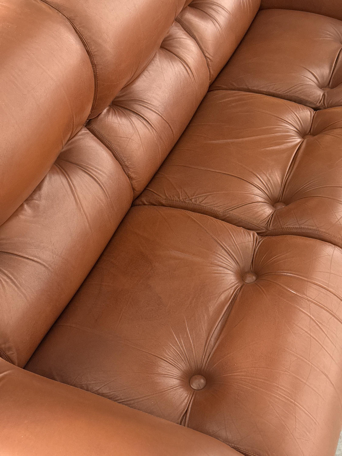 Space Age Three-Seat Sofa in Cognac Leather