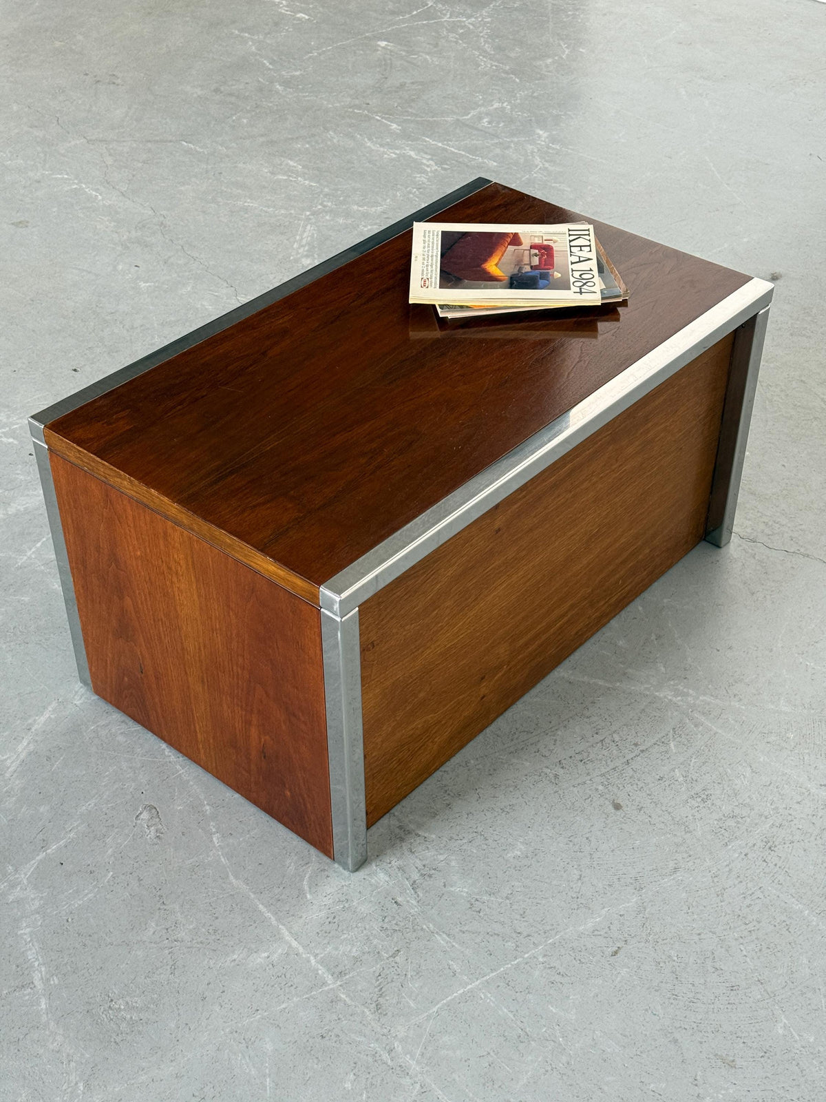 Wood and Chrome Three-Drawer Side Table