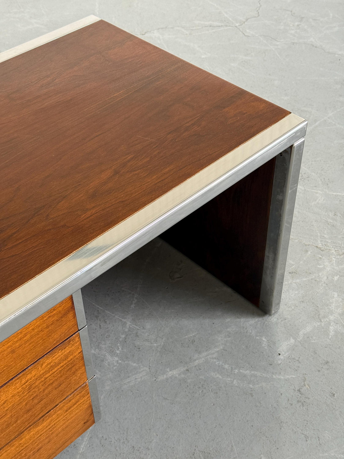 Wood and Chrome Three-Drawer Side Table