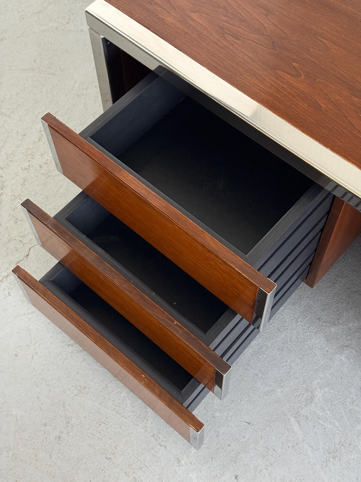 Wood and Chrome Three-Drawer Side Table