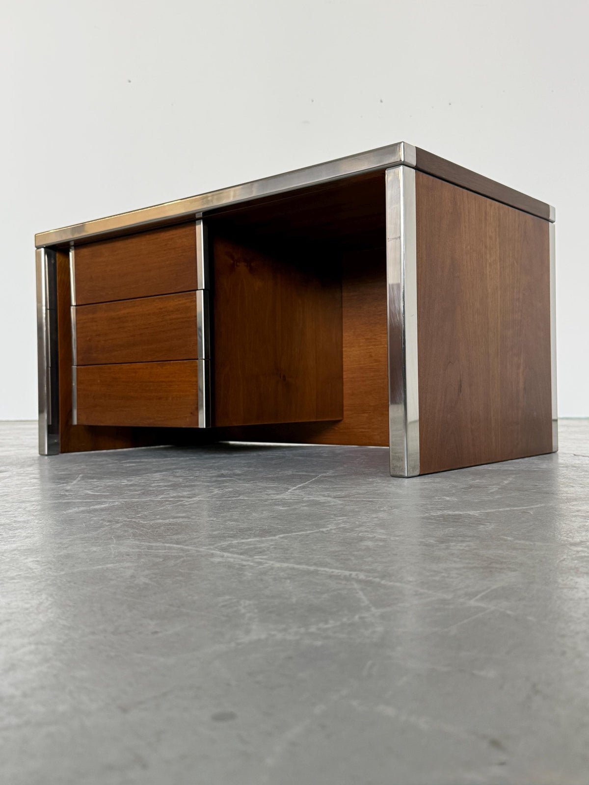 Wood and Chrome Three-Drawer Side Table