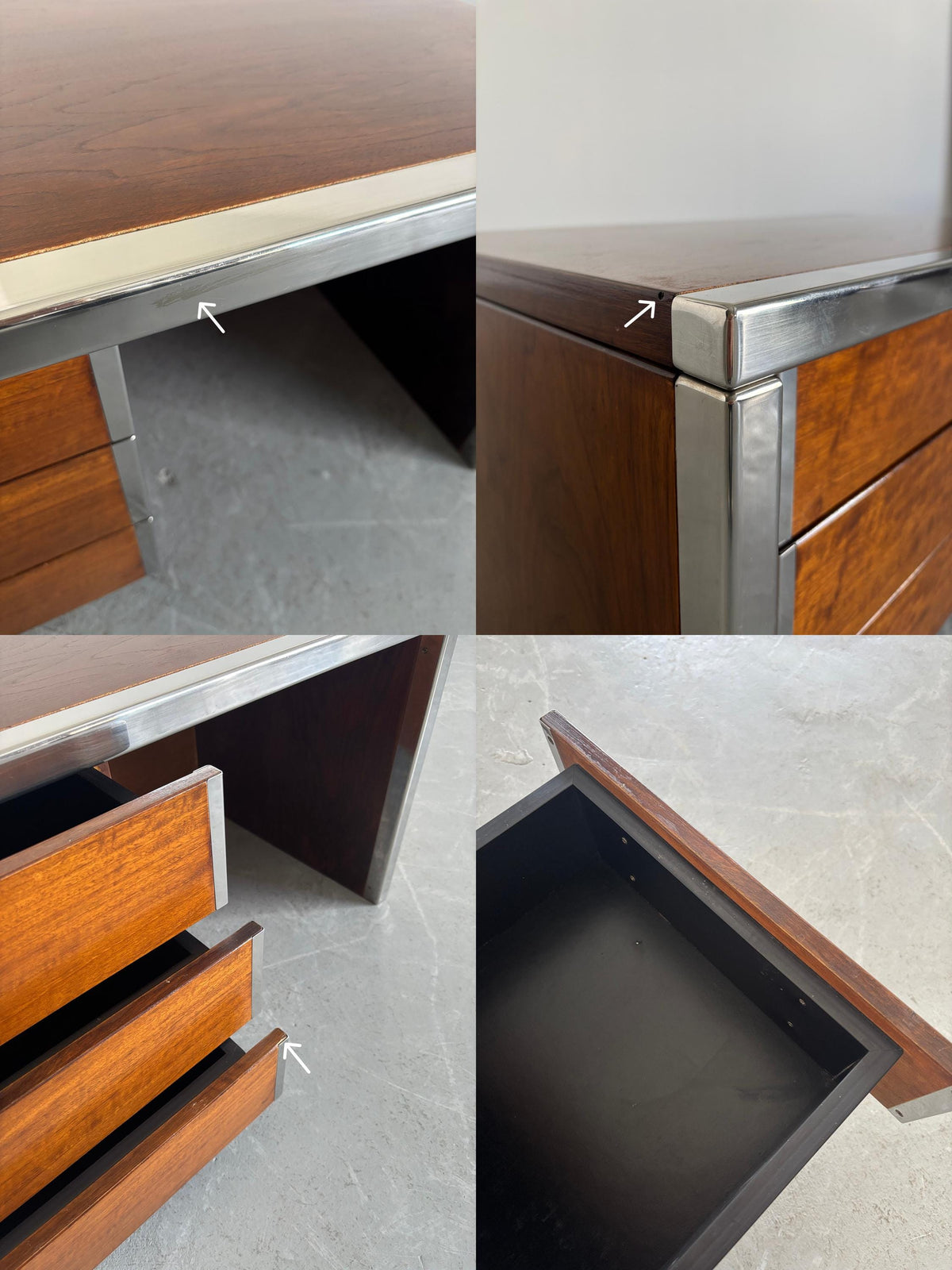 Wood and Chrome Three-Drawer Side Table