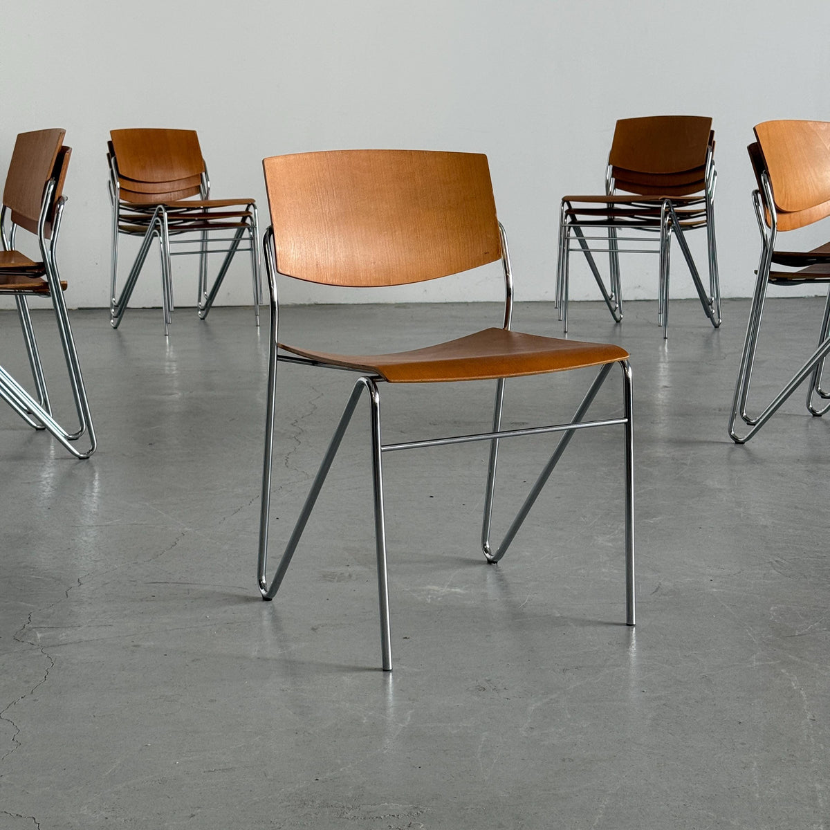 Modernist Stacking Chair with Chrome Frame