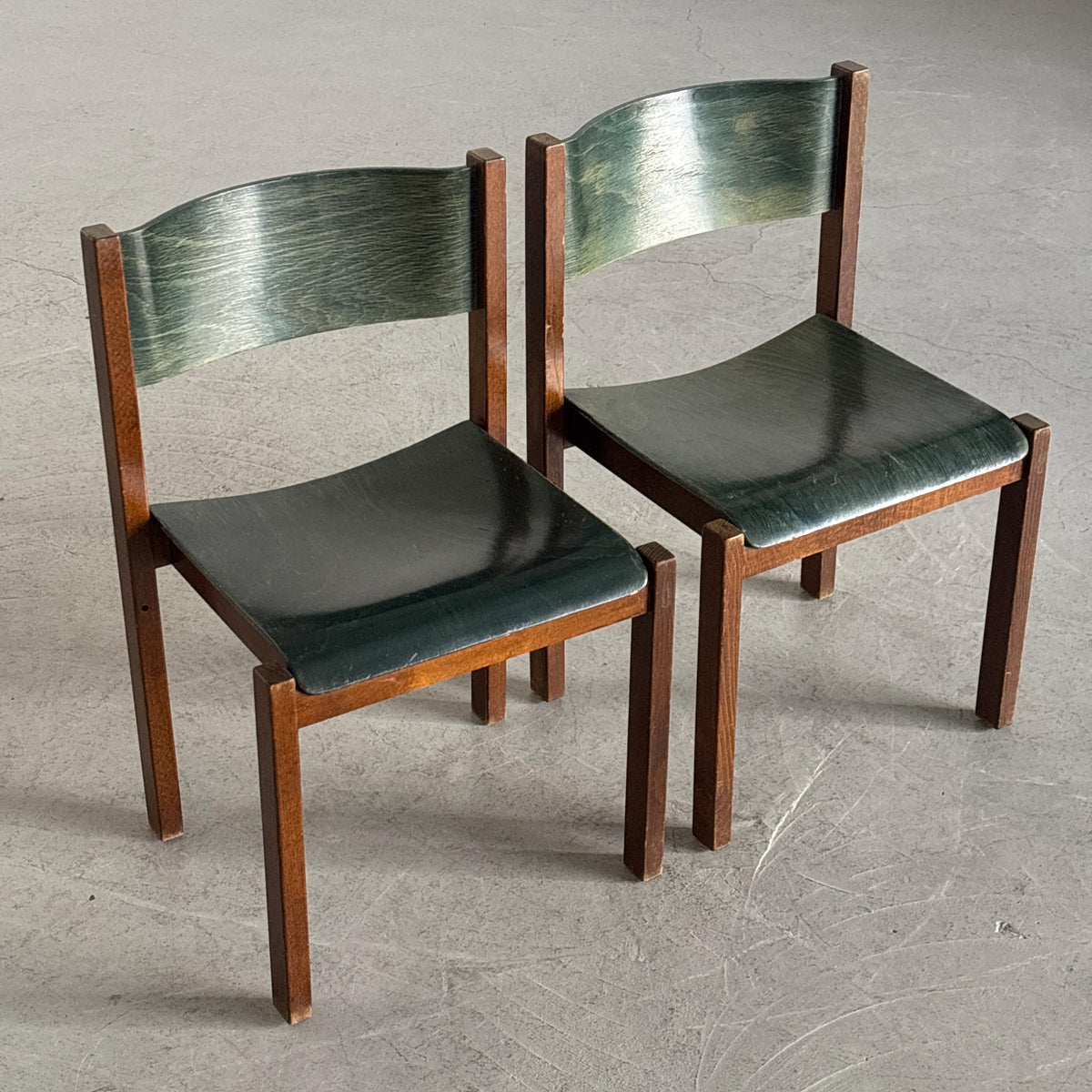 Wiesner-Hager Green Wooden Constructivist Chairs