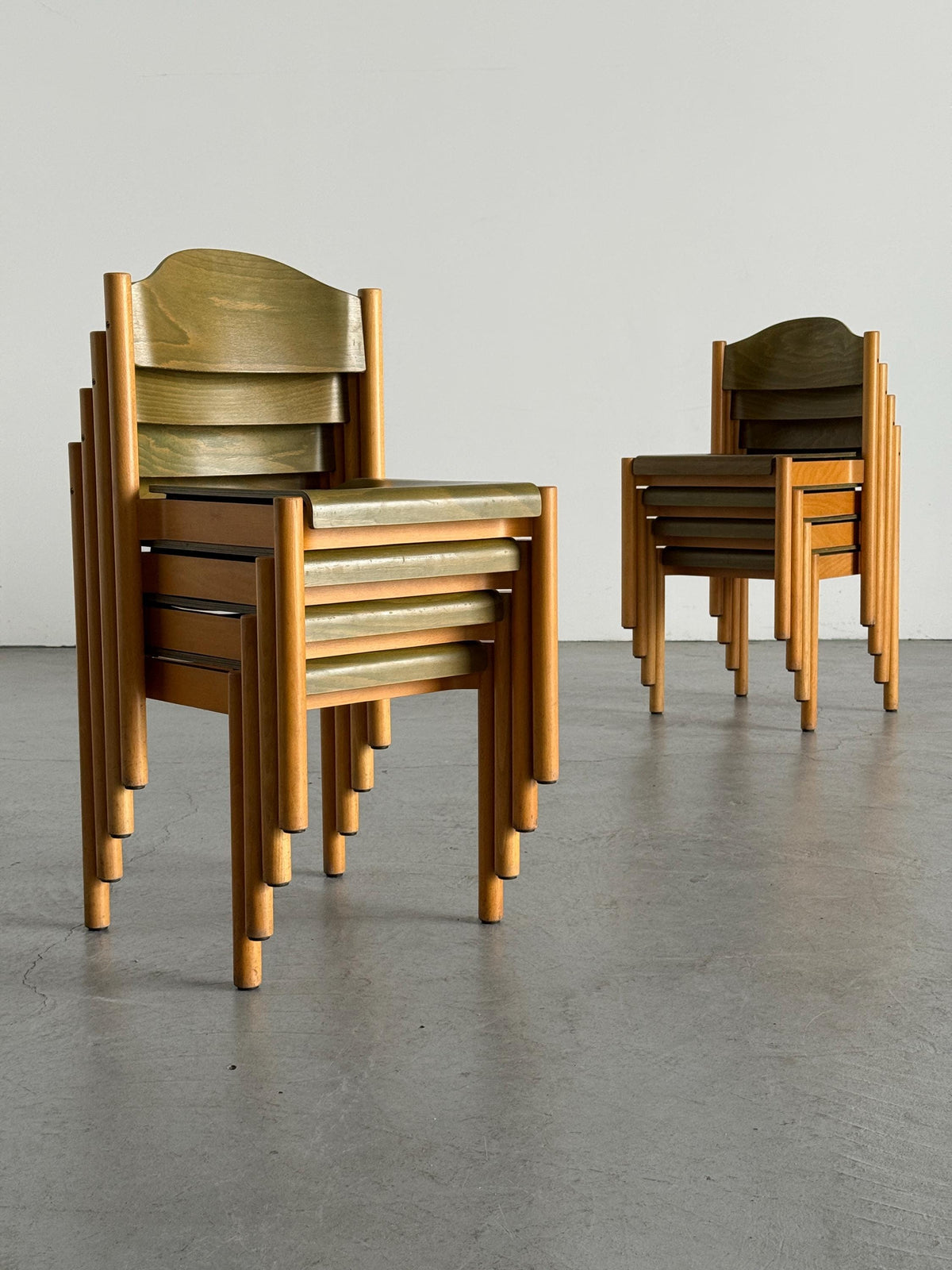 Stackable Dining Chairs in Olive-Green Plywood