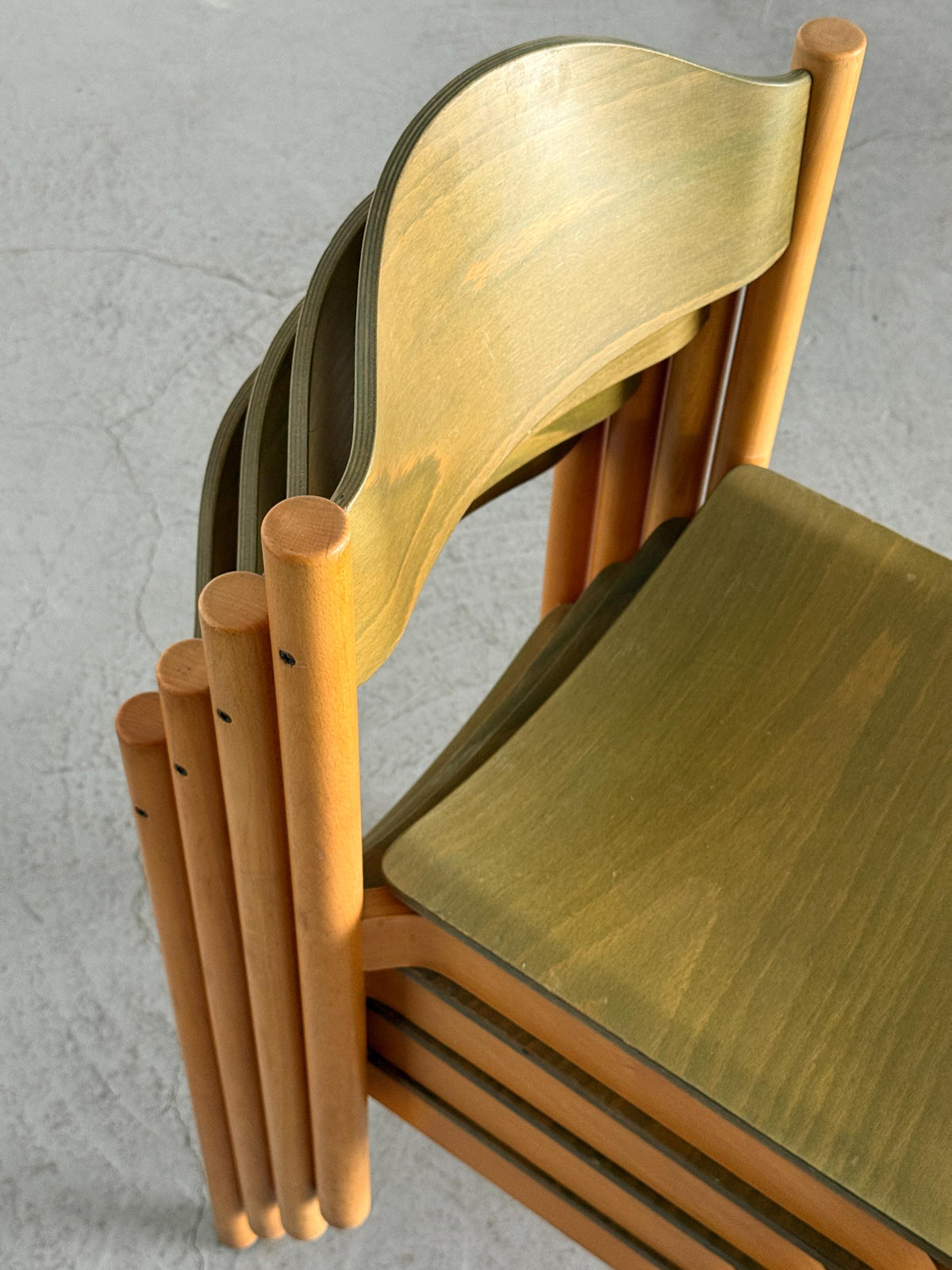 Stackable Dining Chairs in Olive-Green Plywood