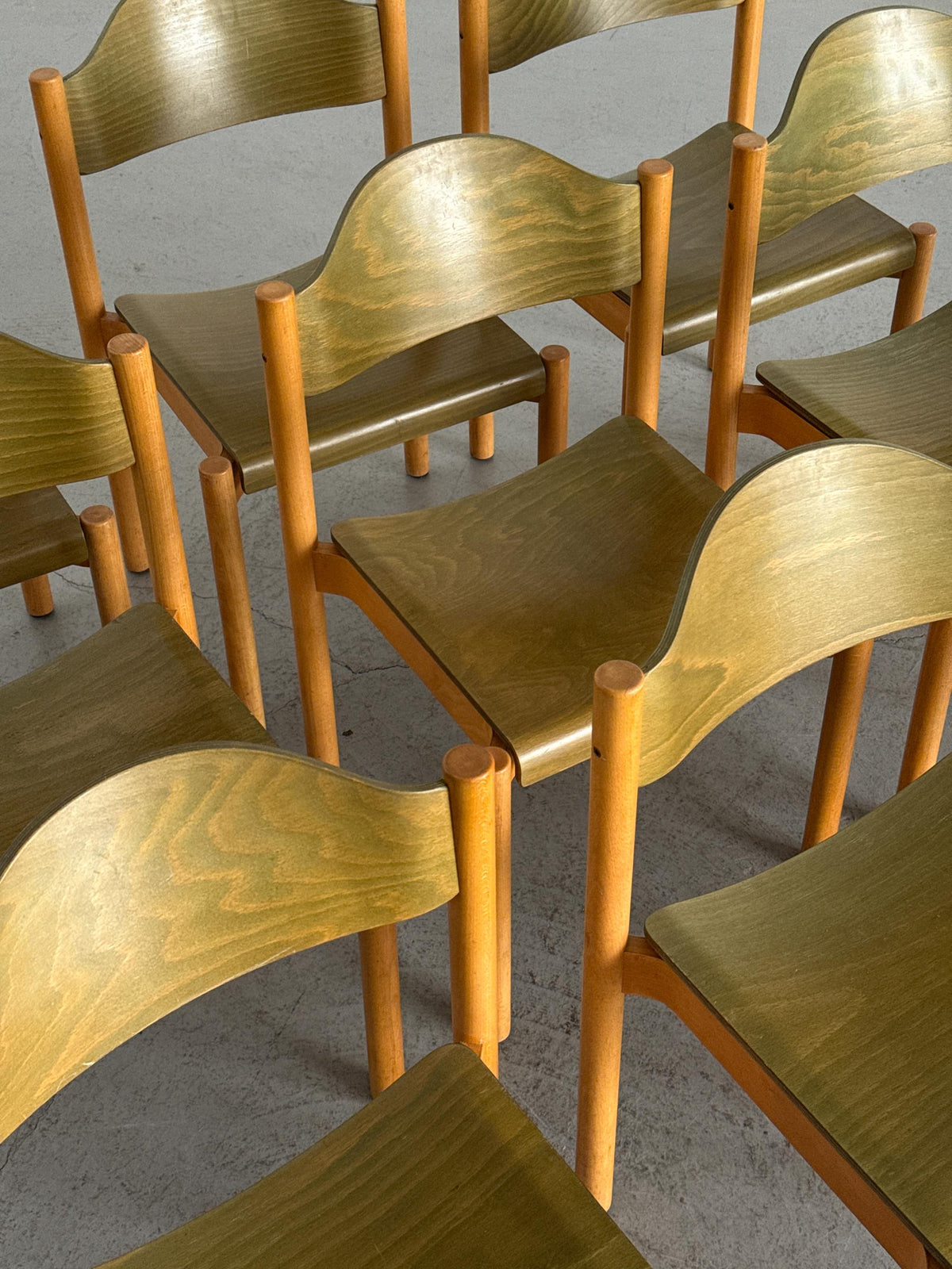 Stackable Dining Chairs in Olive-Green Plywood