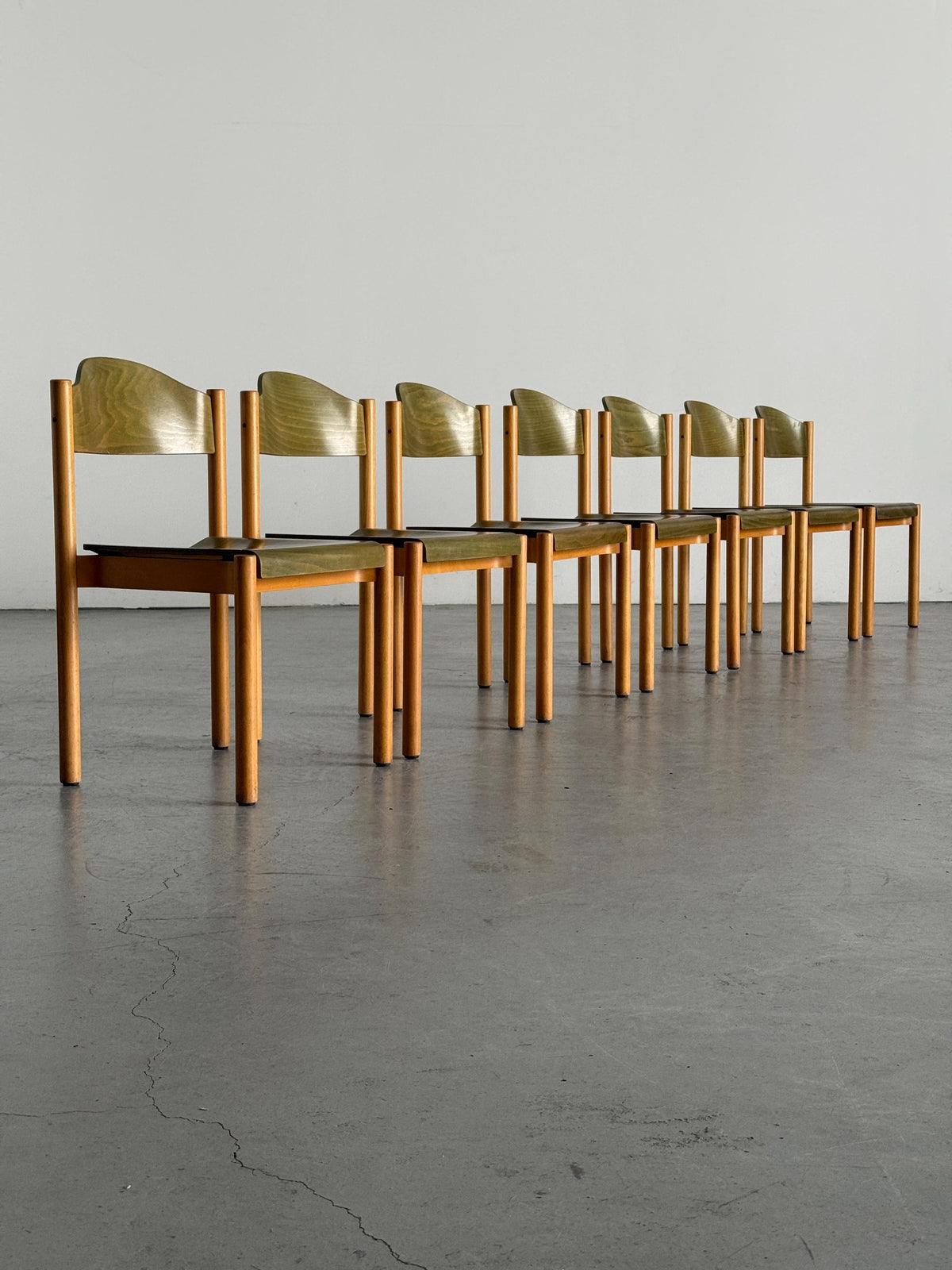 Stackable Dining Chairs in Olive-Green Plywood