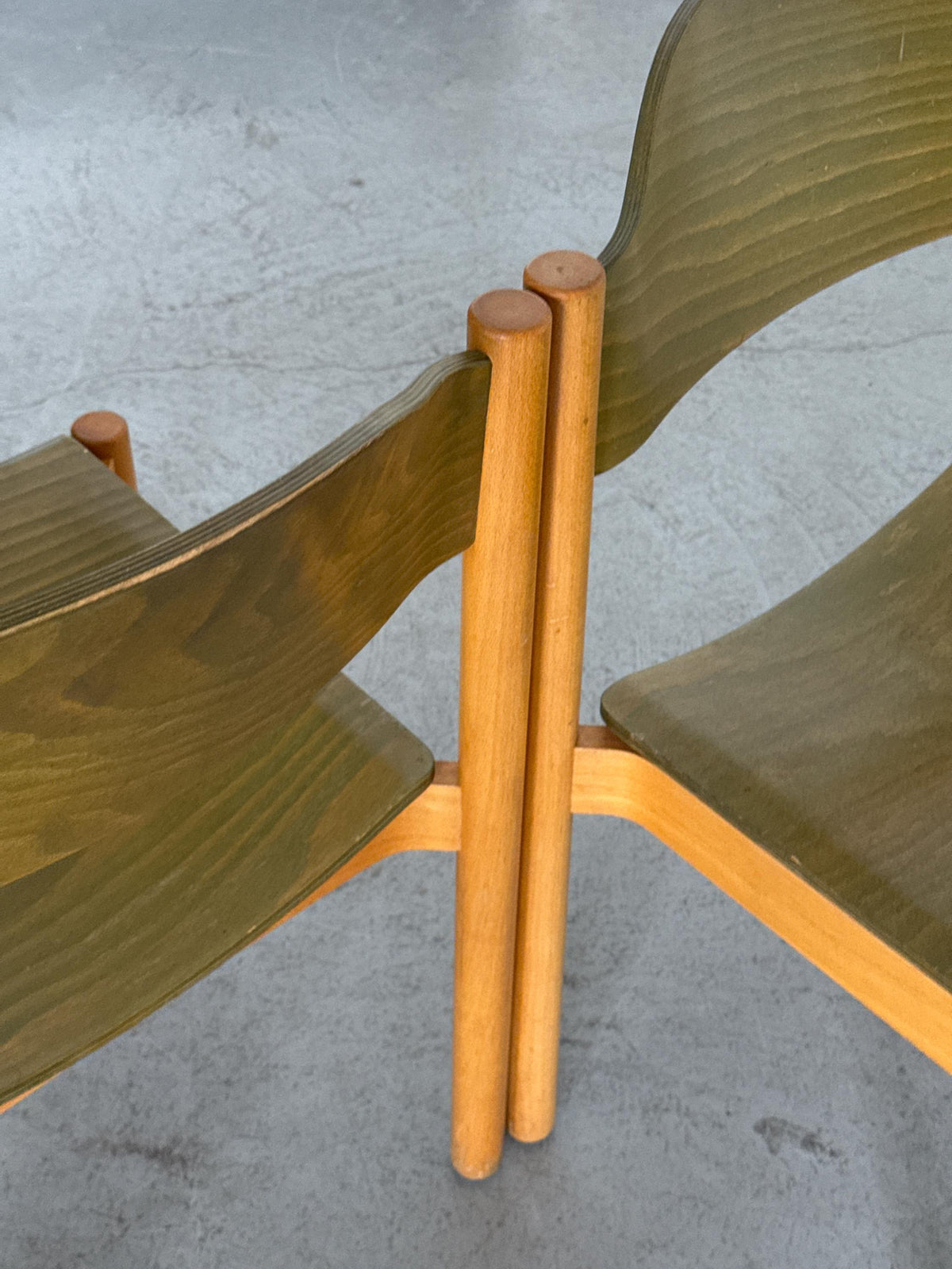 Stackable Dining Chairs in Olive-Green Plywood