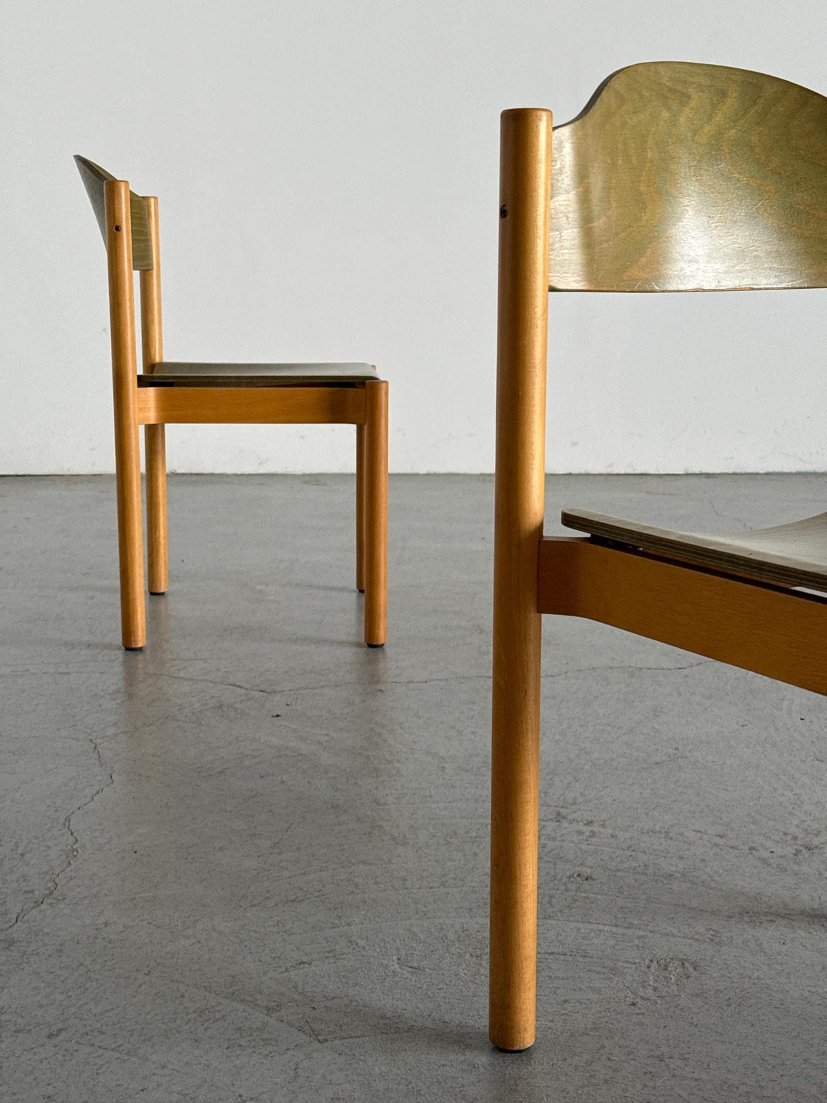 Stackable Dining Chairs in Olive-Green Plywood