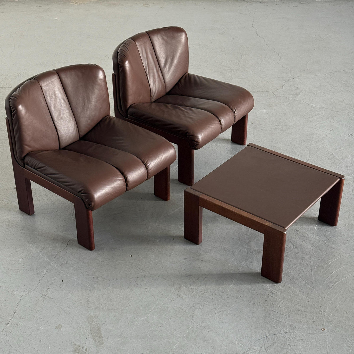 Girsberger Lounge Set in Wood & Brown Leather