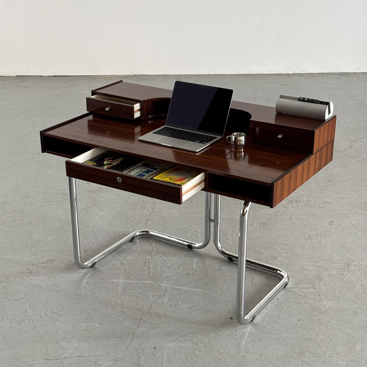 Sculptural Chrome Base Desk Attributed to Saporiti