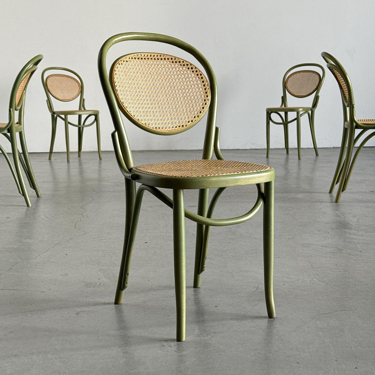 Thonet-Style Chairs in Sage Green Bentwood