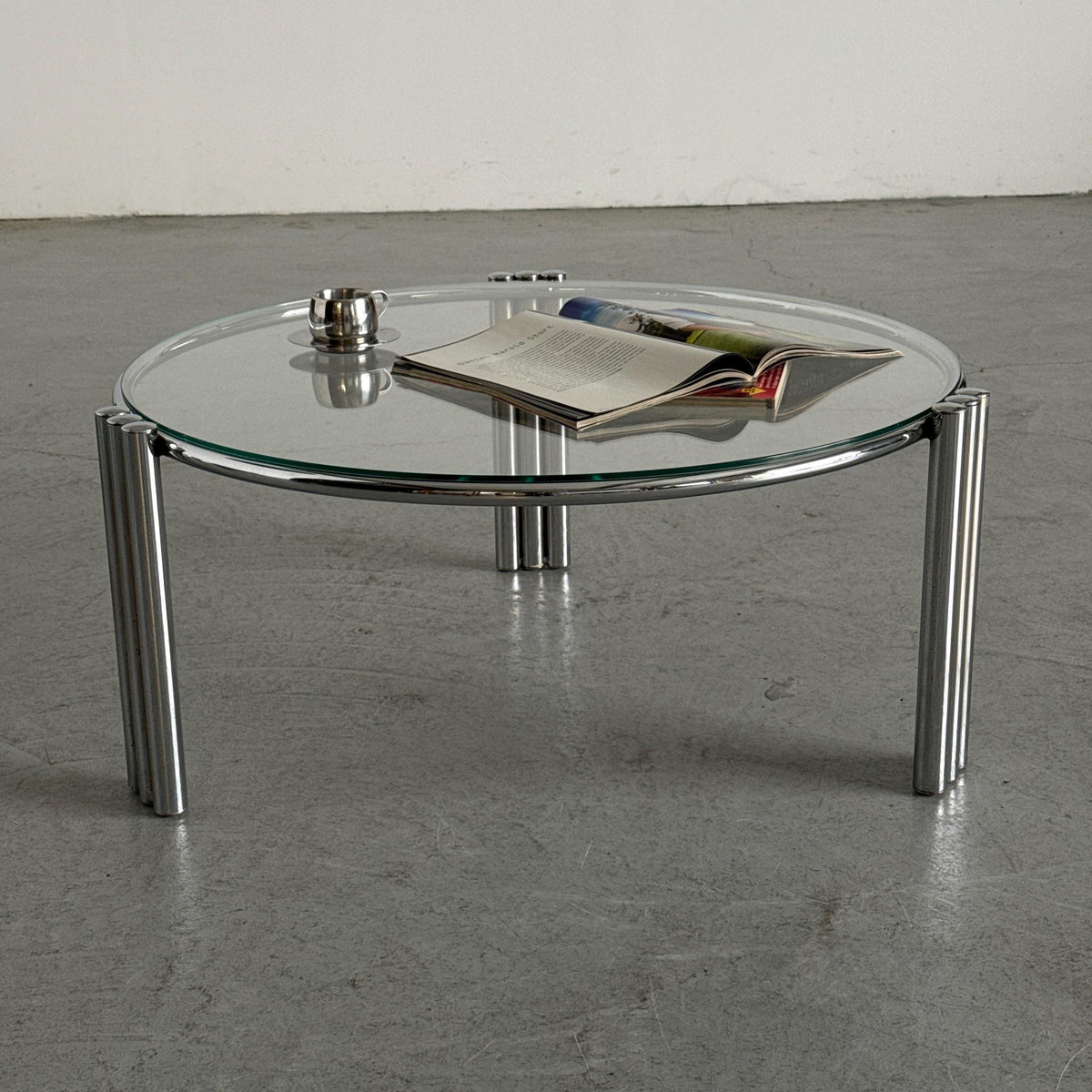 Round Geometric Chrome and Glass Coffee Table