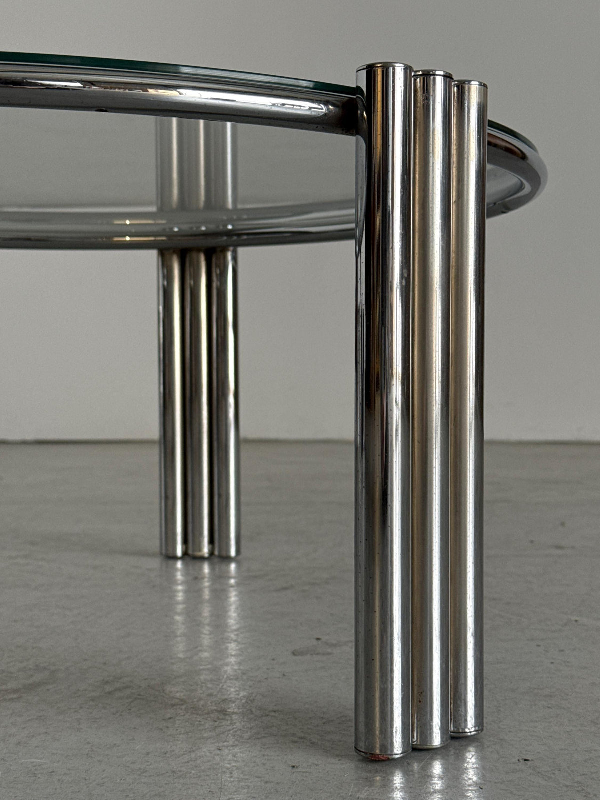 Round Geometric Chrome and Glass Coffee Table