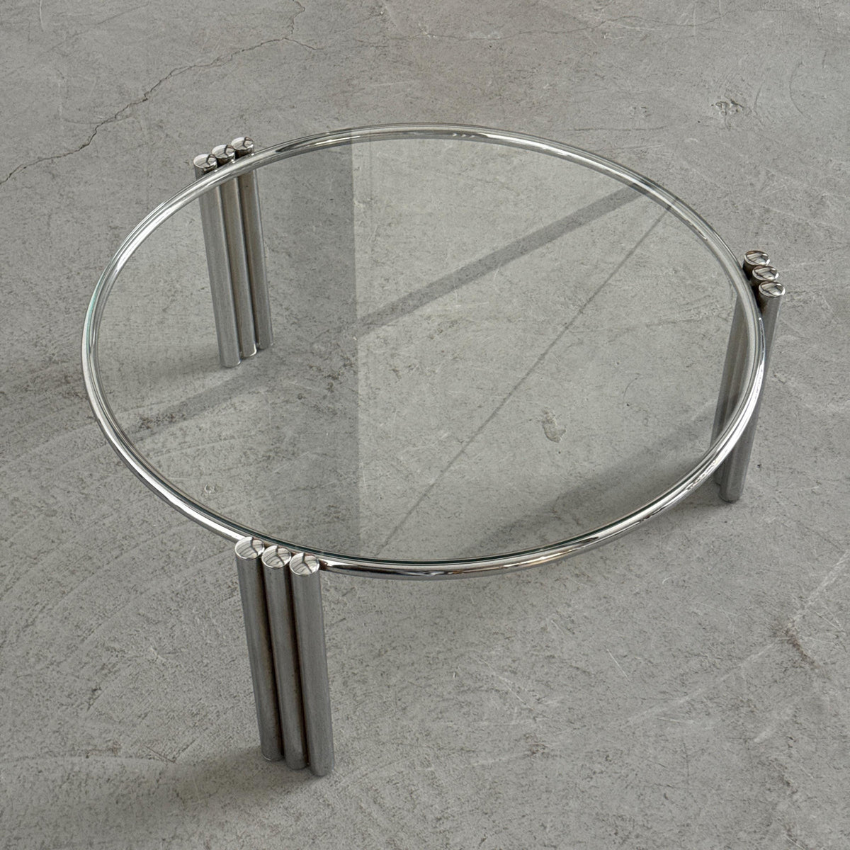 Round Geometric Chrome and Glass Coffee Table