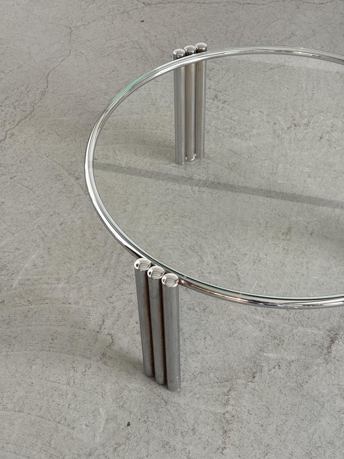 Round Geometric Chrome and Glass Coffee Table